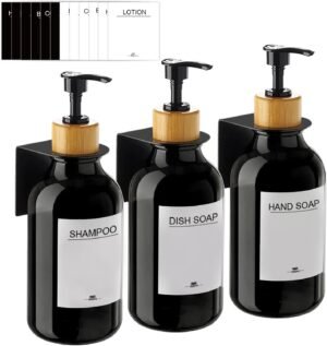 Zeepdispenser set wandmontage zonder boren 3x500ml zwart navulbare shampoo en douche dispenser keuken badkamer afwasmiddel wandmontage set