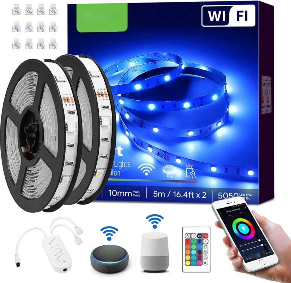 Slimme LED strip 10 meter RGB wifi app bediening 300 LEDs zelfklevend compatibel met Alexa en Google Home