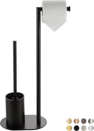 WC Set Zwart RVS toiletborstel toiletrolhouder staand modern design badkamer toiletaccessoires zwart staal