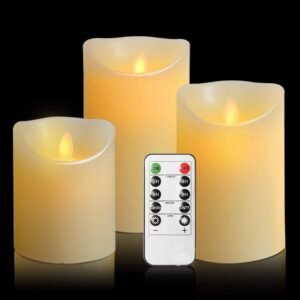 LED kaarsen set van 3 ivoor – Flameless decoratieve kaarsen op batterij – Afstandsbediening met timerfunctie – 180 uur brandtijd sfeerverlichting