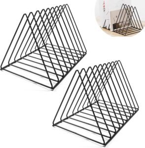 Vinyl platen opbergrek 2-pack zwart metaal – 9 slots display stand en magazine file houder – desktop album opberg organizer