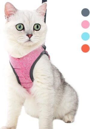 Ontsnappingsbestendig kattentuigje verstelbaar gewatteerd met looplijn voor veilig wandelen met kat kleine maat