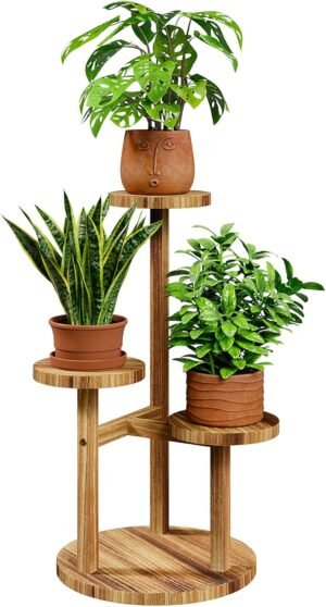 plantenstandaard binnenhoek houten bloemenrek 3 lagen ronde plantenhouder voor meerdere planten balkon woonkamer slaapkamer tuin patio opslag decoratie
