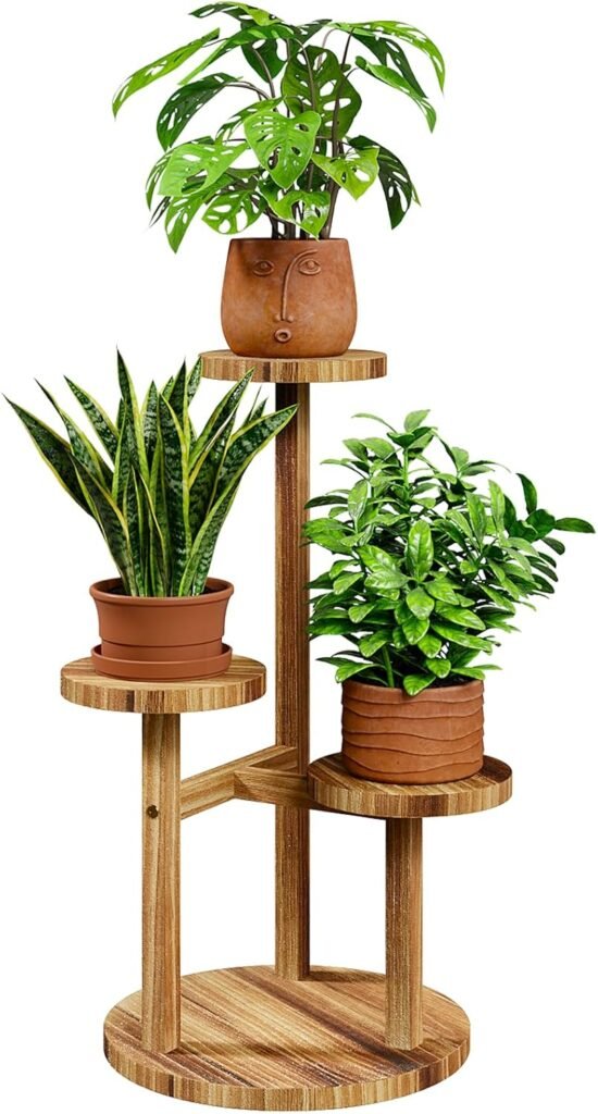 plantenstandaard binnenhoek houten bloemenrek 3 lagen ronde plantenhouder voor meerdere planten balkon woonkamer slaapkamer tuin patio opslag decoratie