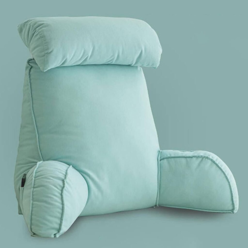 Rugsteunkussen met armleuningen en nekrol limegroen 65x45x35 cm voor bed en bank TV leeskussen ergonomisch