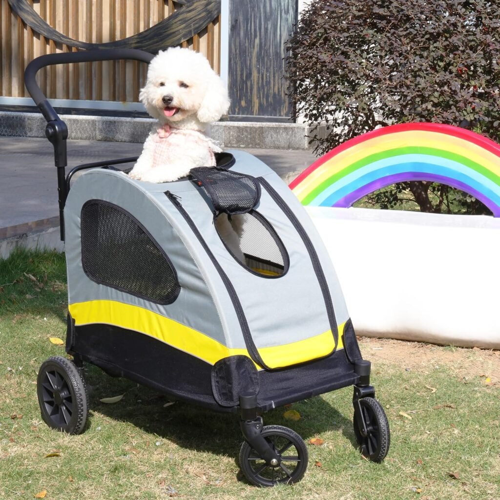 Opvouwbare hondenbuggy voor kleine en middelgrote honden tot 20 kg met 4 wielen mesh vensters en verstelbare handgreep dierenwagen voor honden en katten
