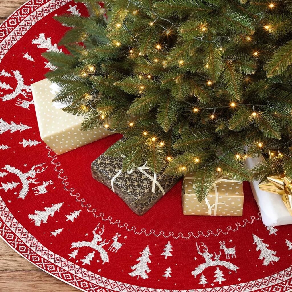 Kerstboomdeken groot 120cm rond geweven kerstboomrok rood kerstboomdecoratie voor feestelijke kerstboom versiering thuis