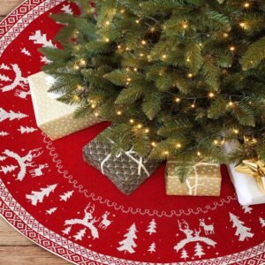 Kerstboomdeken groot – kerstboomrok rond geweven kerstboomkleed – kerstboomdecoratie rood – 120cm