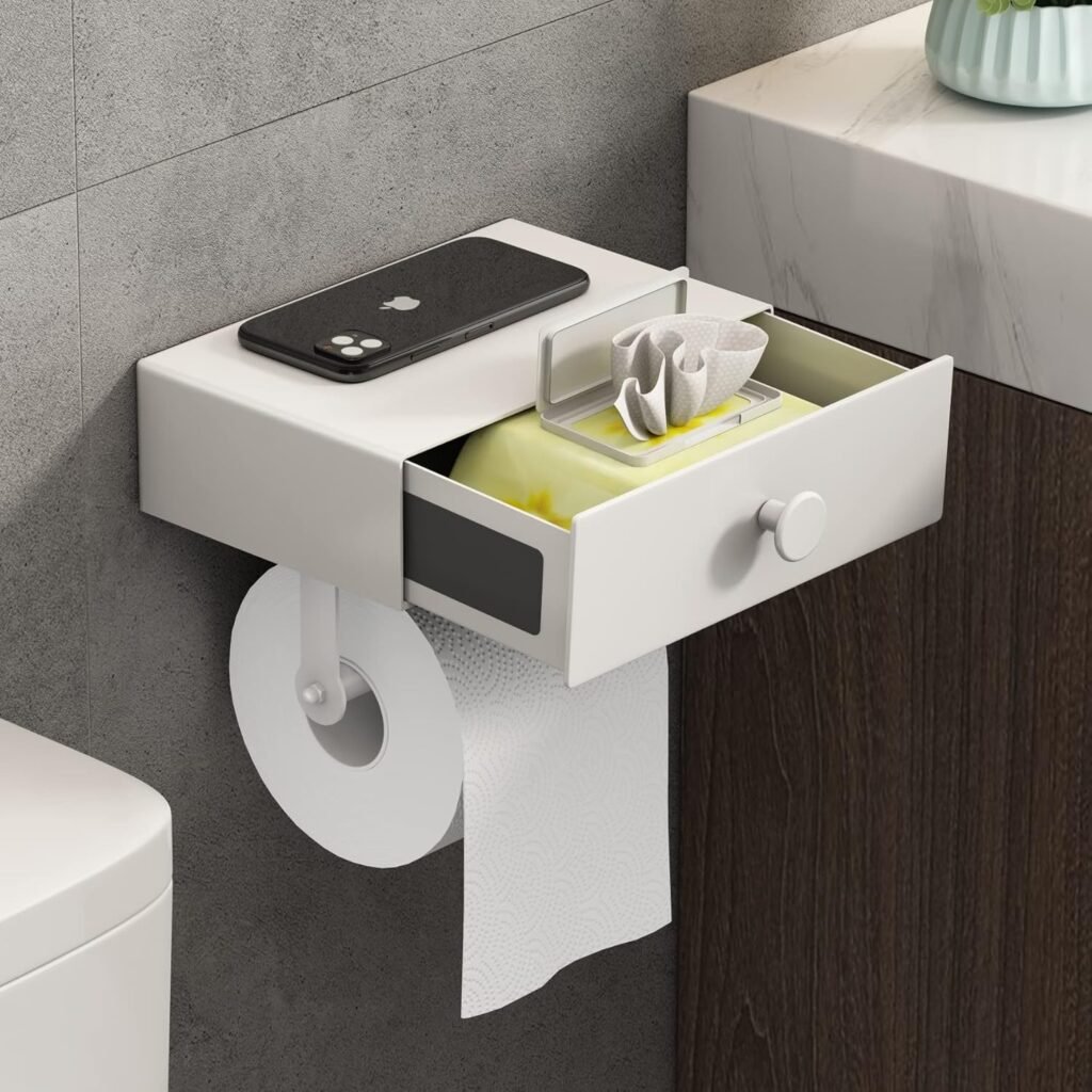 Toiletpapierhouder wit met plank en opbergruimte multifunctioneel wc rol houder met doekjesdispenser badkamer organizer wandmontage