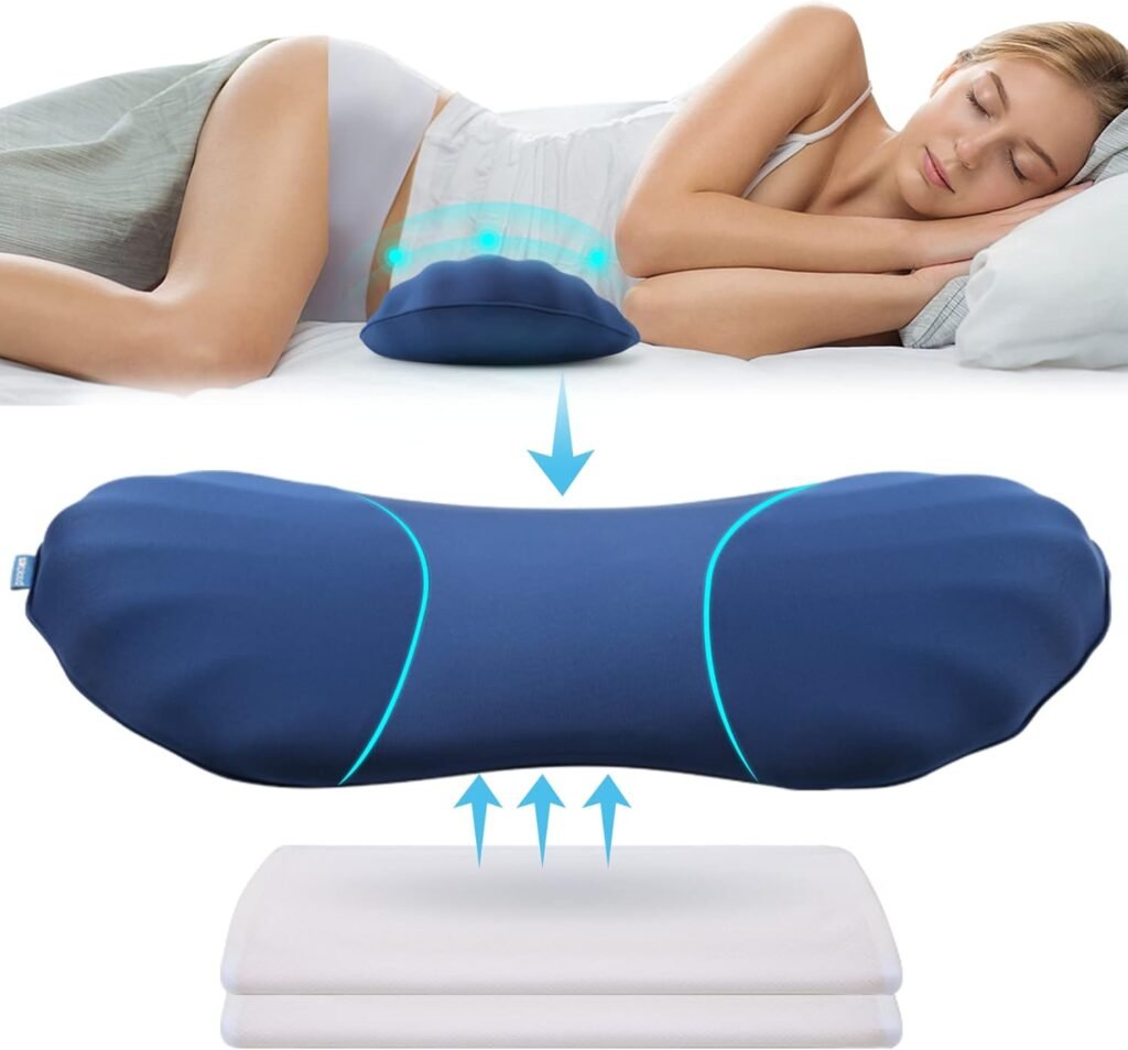 Verstelbaar rugsteunkussen van memory foam voor onderrug ondersteuning in bed en stoel ergonomisch kussen met 2 inlegkussens voor comfort en houdingcorrectie