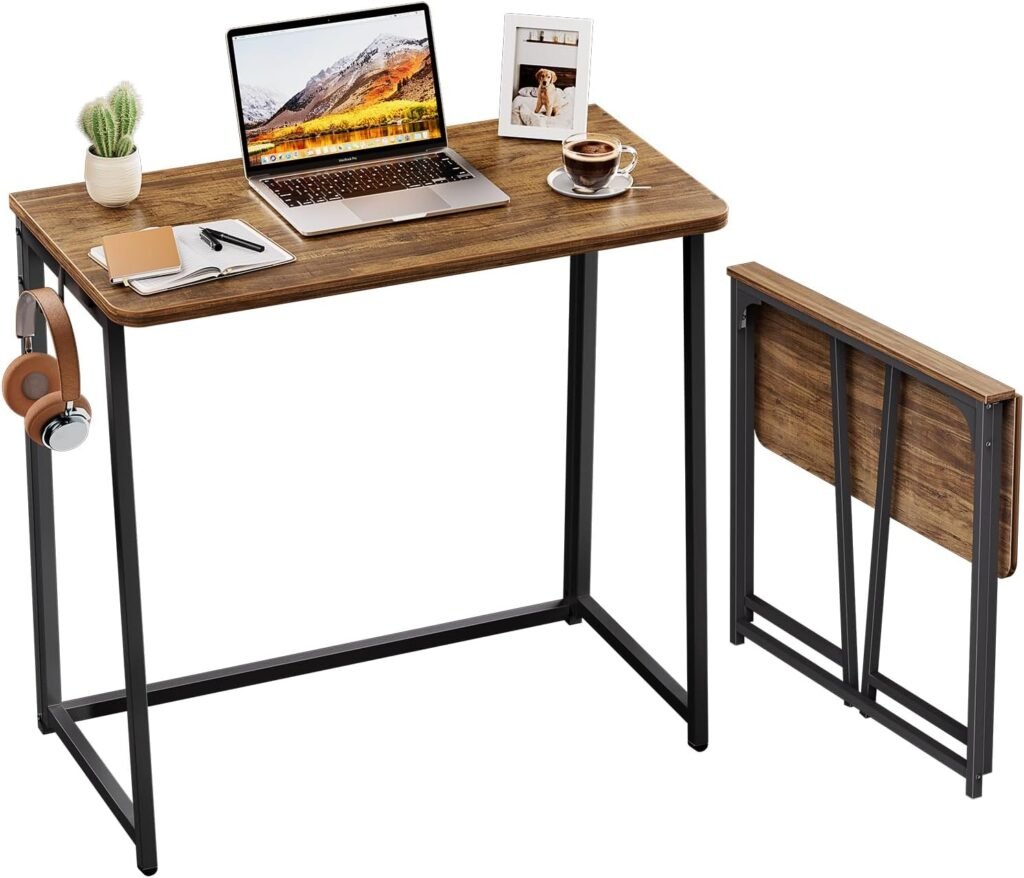 Opvouwbaar computerbureau 80 cm rustiek walnoot compact laptopbureau voor thuiswerk ruimtebesparend design opgeklapt schrijfwerkstation