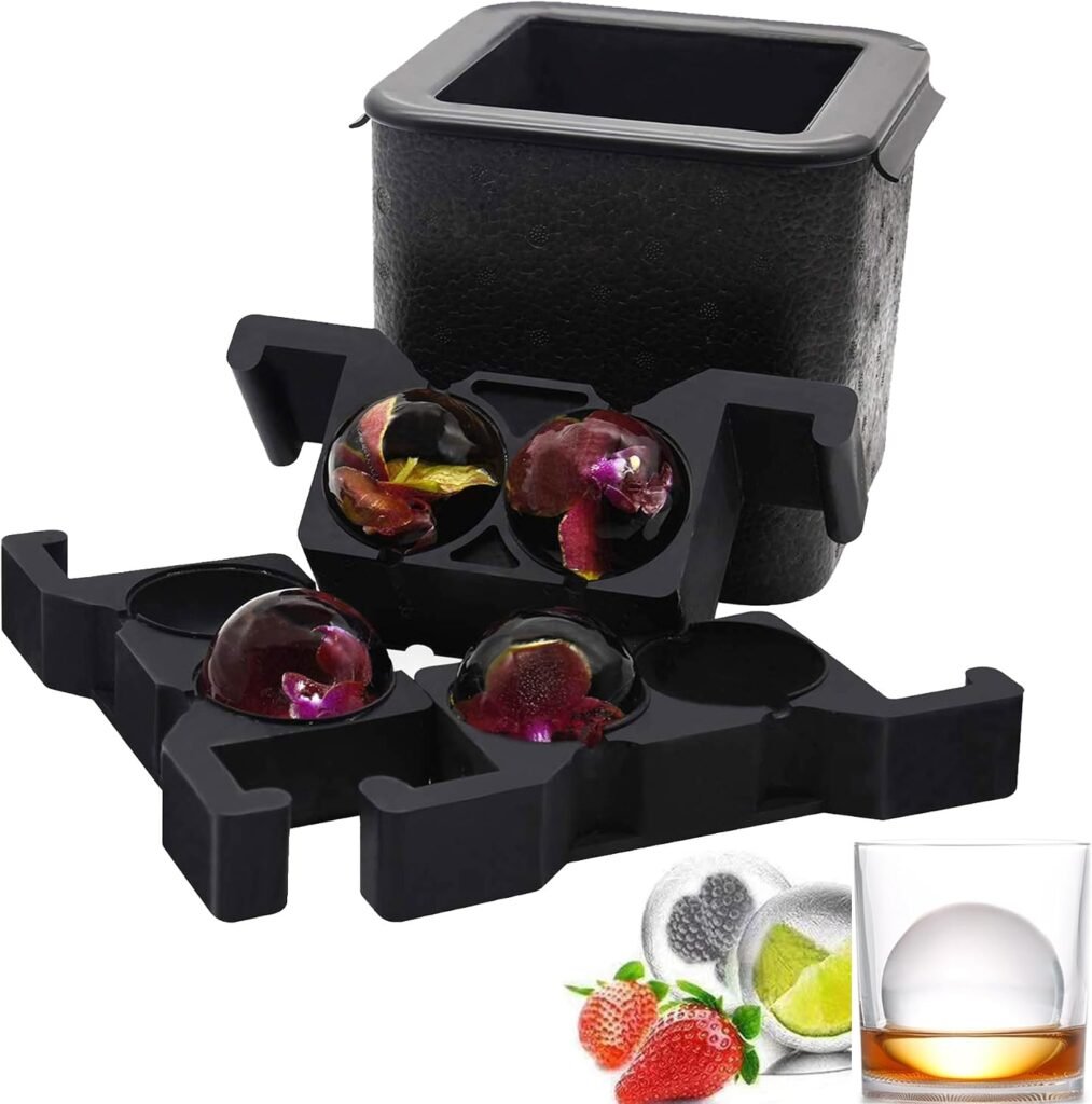 SEO alt tekst ijsballen maker - crystal clear jumbo ijsballen vorm voor whiskey en cocktails - 4 ballen tray vormmachine capaciteit 2.36 inch