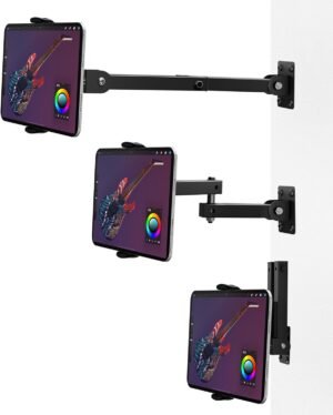 SEO alt tekst tablet muurbeugel 4-13 inch 360 graden draaibaar uitschuifbaar wandhouder voor iPad en Samsung Tab zwart voor koken werken en sporten