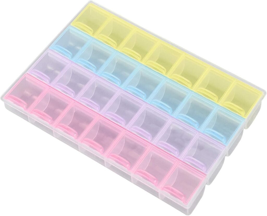 Opbergbox met 28 vakken kunststof organizer voor sieraden, kralen, naaigerei en elektronica, DIY diamond painting doos 21,5x16 cm kunststof opbergvakjes