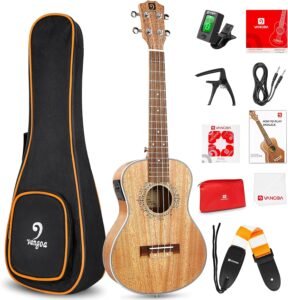 Elektrische tenor ukulele 26 inch – akoestische ukulele met EQ pickup – massief mahonie hout – inclusief draagtas en beginnerskit