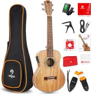 Elektrische tenor ukulele 26 inch massief mahonie hout met 2-bands EQ inclusief draagtas en beginnerskit