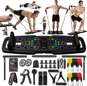 22-in-1 home fitness set – Push up board met handgrepen – Weerstandsbanden en buikwiel – 36-delige thuisgym set