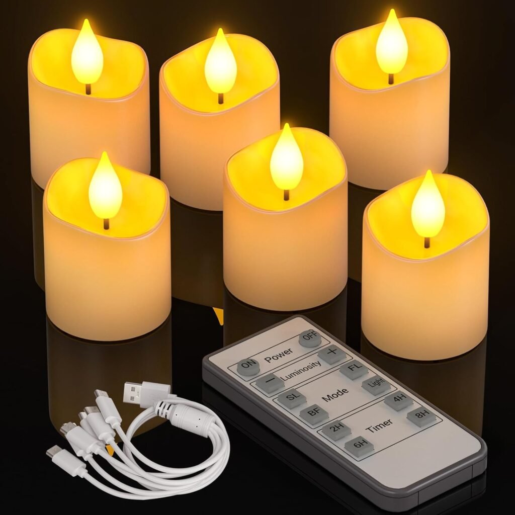 LED theelichtjes oplaadbaar set 6 met afstandsbediening en timerfunctie voor sfeerverlichting binnen en decoratie Halloween en Nieuwjaar