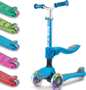 Opvouwbare kinderstep 2-in-1 met zitje 4 hoogtes verstelbaar 3 LED wielen antislip dek vanaf 3 jaar jongens en meisjes