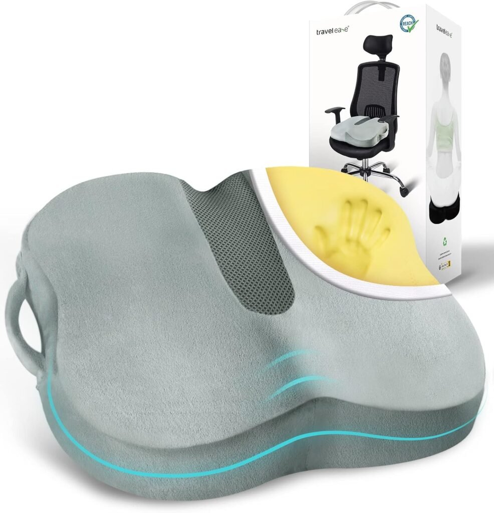 Ergonomisch zitkussen memory foam met coccyx ondersteuning voor bureaustoel auto en rolstoel grijs orthopedisch drukverlagend zitkussen