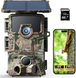 Wildlife camera 4K zonne-energie – wildcamera met bewegingsdetectie nachtzicht – 40MP buitencamera IP66 waterdicht – 120° detectiehoek WiFi Bluetooth