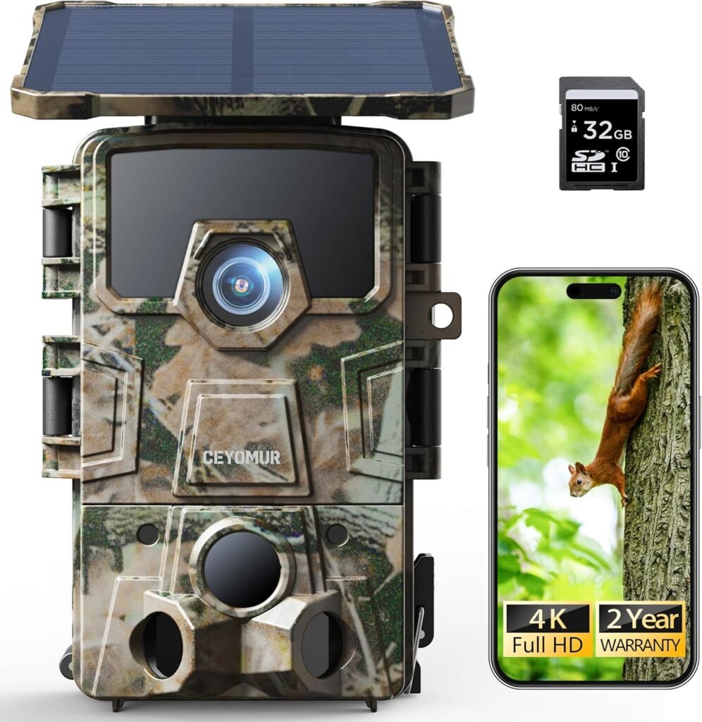 Zonne-energie wildlife camera 4K 40MP met bewegingsdetectie nachtzicht WiFi Bluetooth IP66 waterdichte wildcamera met 120 graden detectiehoek en 32GB SD kaart