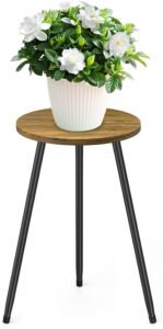 Plantenrek binnen – Moderne plantentafel bijzettafel – Plantenhouder voor woonkamer en balkon – Houten blad metalen frame