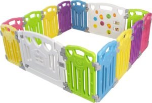 Opvouwbare babybox met tekenbord – Vouwbare speelpen activiteitencentrum – Veilig speelplein voor binnen en buiten – Kinderbox met speelpaneel
