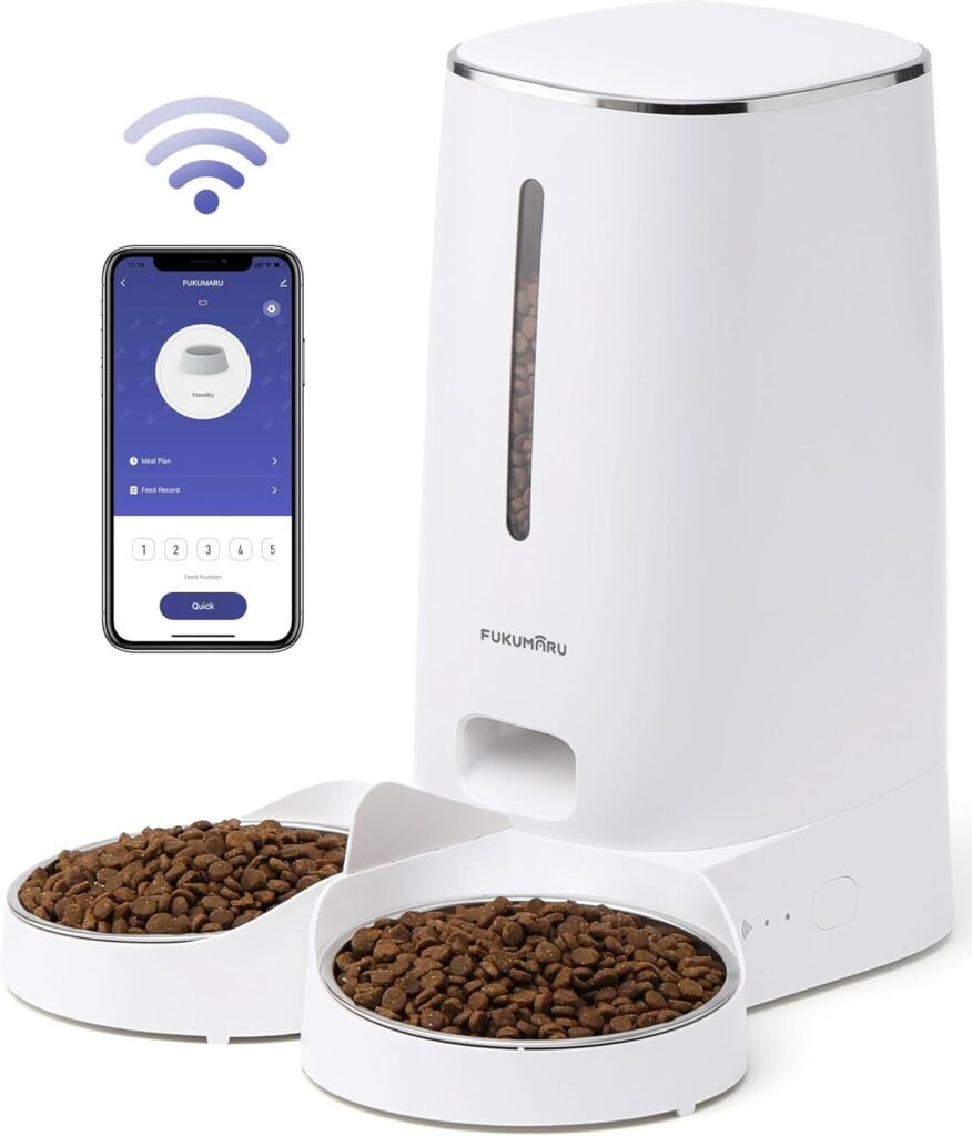 Automatische kattenvoerdispenser met WiFi 4 liter voerautomaat voor katten en honden met RVS voerbakken en programmeerbaar voedingsschema werkt op batterij en netstroom