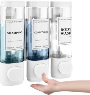 Wandzeepdispenser wandmontage voor vloeibare handzeep, douchegel en afwasmiddel, witte badkamer dispenser geschikt voor thuis, hotel en kantoor.