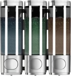 zeepdispenser set wandmontage 3x300 ml shampoo dispenser badkamer zilver 3 kamers voor douchegel shampoo en conditioner no drill bevestiging