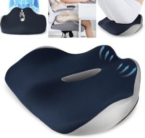 Orthopedisch zitkussen coccyx verlichting – ergonomisch zitkussen auto en kantoorstoel – memory foam drukverlichting stuitje – anti druk donkerblauw kussen