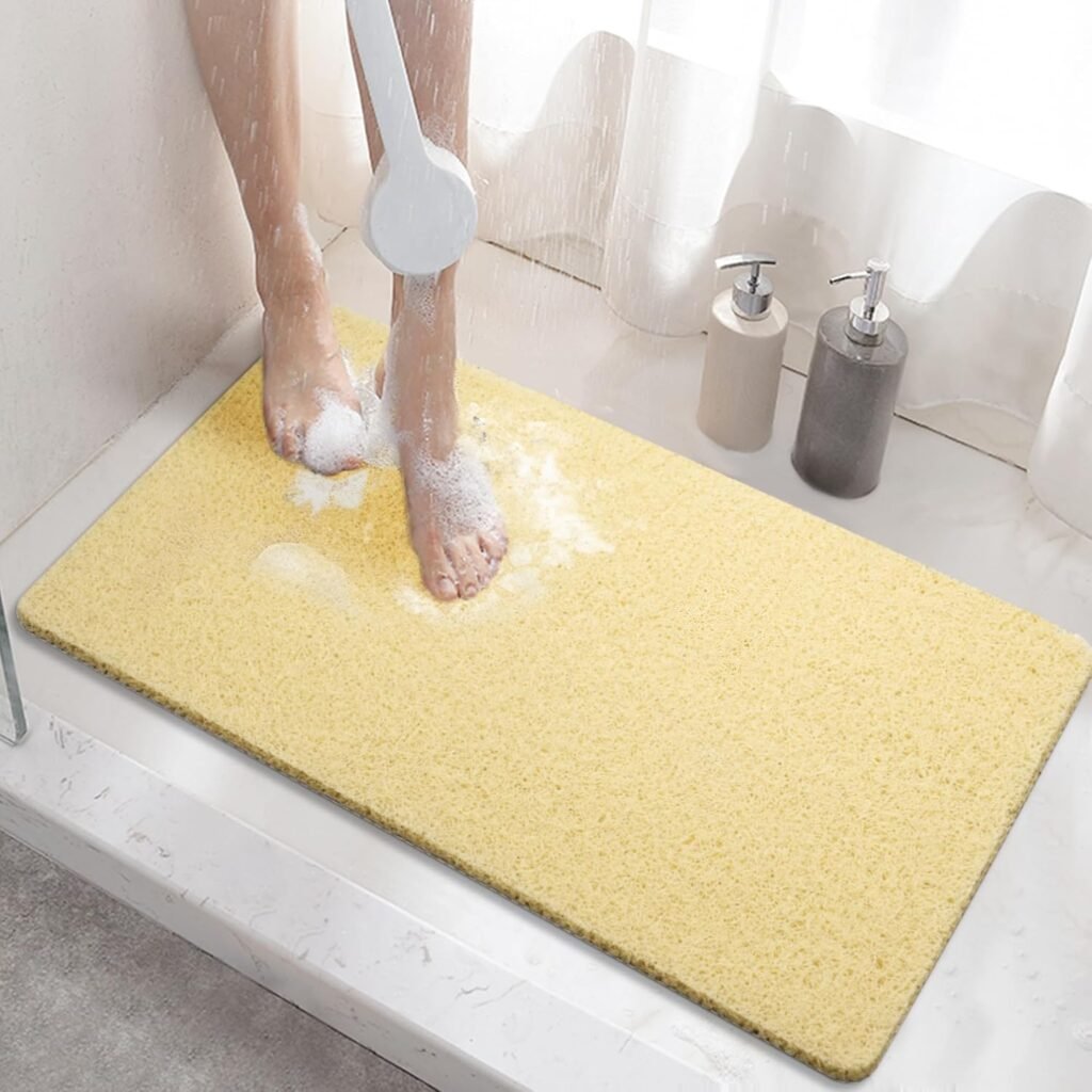 Antislip douchemat 60x40 cm beige sneldrogende PVC badmat met afvoer voor badkamer en badkuip comfort antischimmel zonder zuignappen