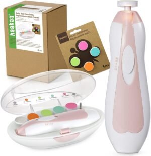 Elektrische baby nagelknipper set met LED licht roze met 6 schuurkoppen en vervangende vijlkoppen voor baby peuter en volwassenen nagelverzorging