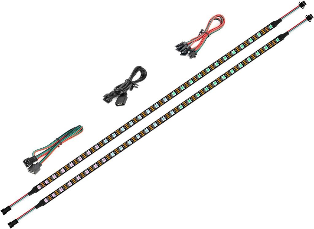LED RGB PC lichtstrip set 2 stuks 19 inch, individueel adresseerbare 5V 3-pin RGB gaming verlichting, compatibel met Asus Aura en Gigabyte RGB Fusion