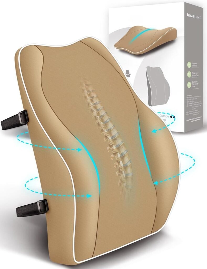 Ergonomisch rugkussen met traagschuim voor bureaustoel, auto en gaming stoel in khaki kleur