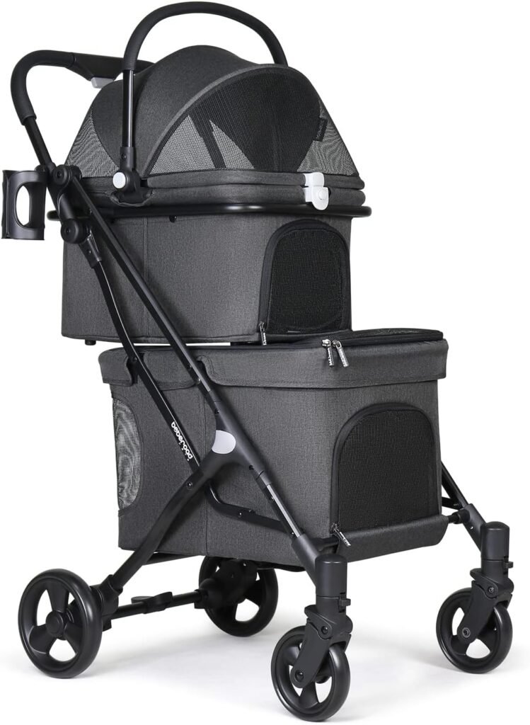 Opvouwbare 2-laags dierenbox transportkooi voor kleine honden en katten zwarte reisdraagkooi voor huisdieren trolley model