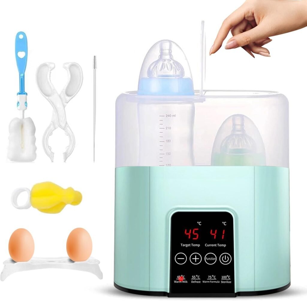 4-in-1 baby flessenwarmer met sterilisator en LCD display voor snel verwarmen, ontdooien en warmhouden van babyvoeding en flessen