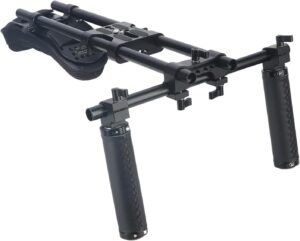 Schouder rig systeem voor camera – DSLR en cinema camcorder schouder mount – 15mm rails aluminium basisplaat handgreep set