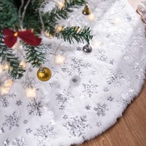 Kerstboomrok 90 cm sneeuwvlok design – kerstboomkleed decoratie – boomvoet afdekmat zilver – kerstboommat rond 90 cm