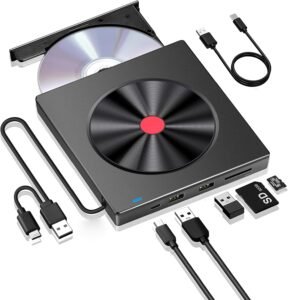 Externe CD/DVD speler en brander USB 3.0 Type-C – draagbare DVD drive laptop/PC – SD/TF kaartlezer – snelle gegevensoverdracht