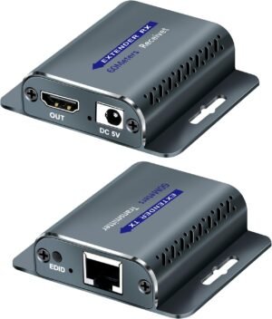 HDMI extender 60m 1080p 60Hz HDMI RJ45 converter via UTP Cat5e/6/7/8 verlenger met 5V adapter en PoC ondersteuning