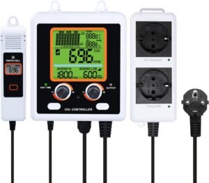 CO2 controller met dubbele uitgangen – CO2 regelaar kweekruimte NDIR sensor ventilatie – groot display temperatuurregeling