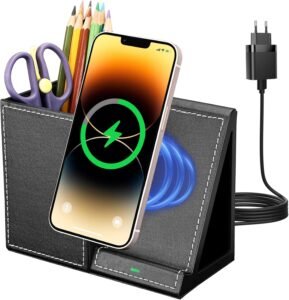Bureau organizer met draadloze oplader – Penhouder bureau organizer – 10W inductief oplaadstation – iPhone en Samsung Galaxy compatibel