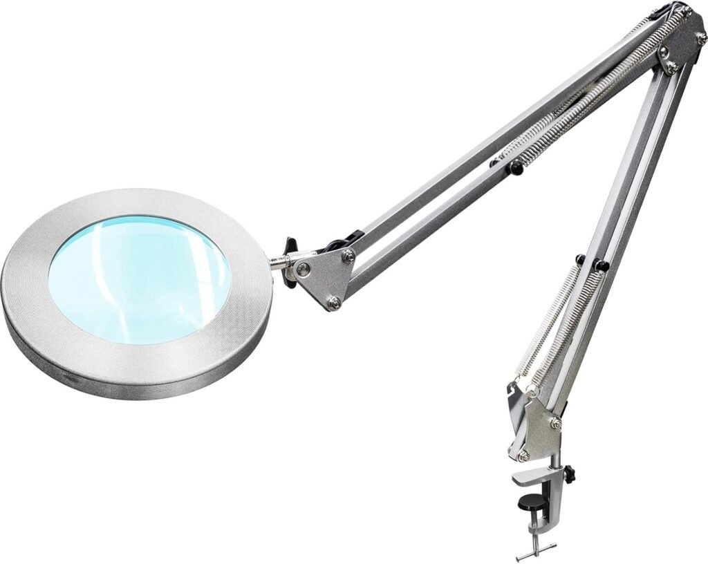 Vergrotende Lamp met LED Verlichting - 5 Dioptrieën Vergrootglas Werklamp - 3 Lichtkleuren en 10 Dimbare Niveaus - 105 mm 72 LED 750 lm 90 cm Werkstraal