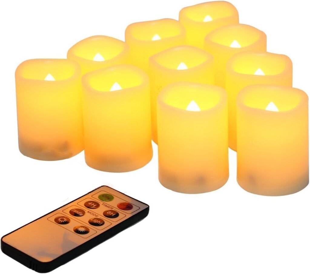 LED waxinelichtjes set 10 stuks met afstandsbediening en timer, flikkerende vlam, vlamloze kaarsen op batterij voor binnen en buiten kerstdecoratie veilig voor kinderen en huisdieren