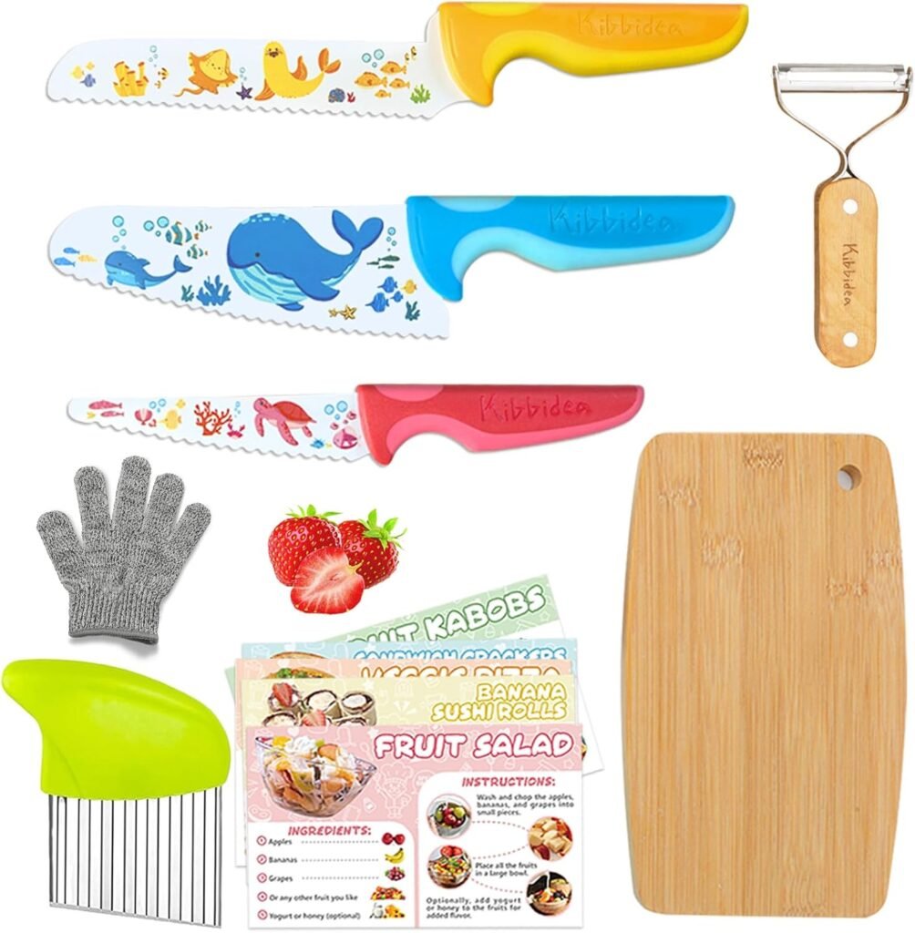 Kindermessenset 4 stuks veilig snijmes vanaf 3 jaar RVS afgerond lemmet kinder keukenmes set voor koken kinderen veilige kinder messen keuken gebruik