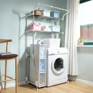 Boven toilet rek badkamer – 3-laags opbergrek wasmachine – ruimtebesparend met hangstang – verstelbaar ivoor