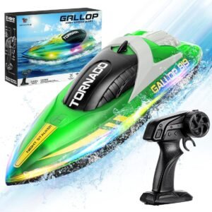 RC Boot met Afstandsbediening 15 km/u – Radiografische Speedboot LED Verlichting – 2.4GHz Bestuurbare Speelgoedboot – Oplaadbare Batterijen Capsize Recovery