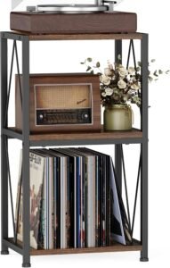 Platenspeler standaard – Vinyl opbergkast voor LP’s en platen – 3-laags zijkast turntable meubel – Woonkamer en slaapkamer opslagrek